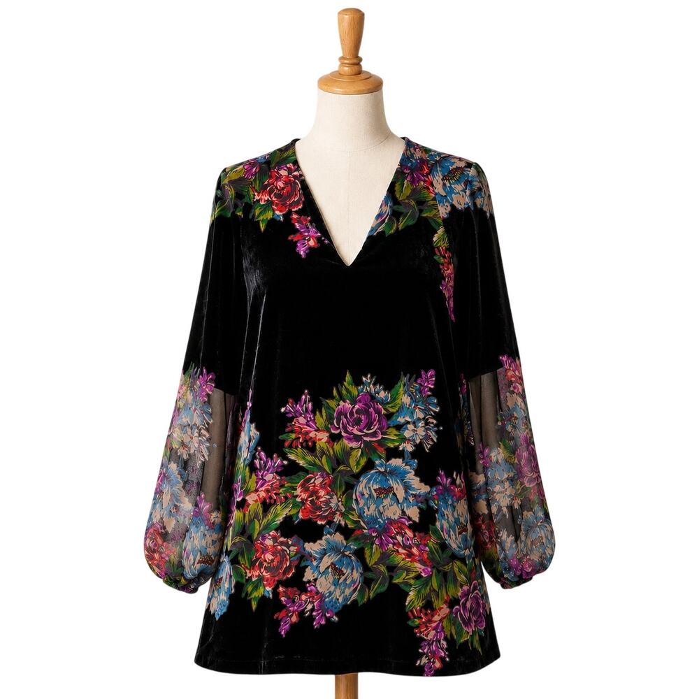 Free People Misha Velvet Mini Dress BLK Floral XS Whimsygoth Romantic Twee Y2K - Picture 3 of 12